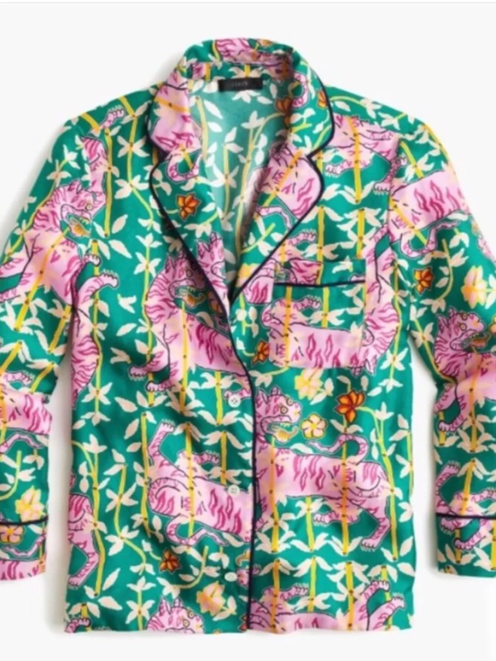 NWT J. Crew Drakes Bengal Tiger Pajama Style Top Blouse Long Sleeve 6